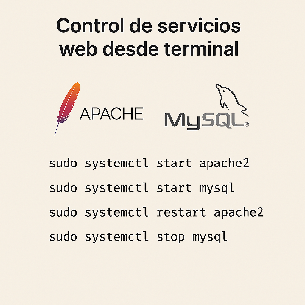 Control de servicios web desde terminal: Apache y MySQL